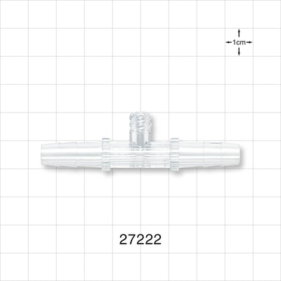 Straight Connector, Barbed, Female Luer Lock Side Port, Clear - Fits 1/4 inch ID Tubing (0.25 inch, 6.35 mm) - 27222