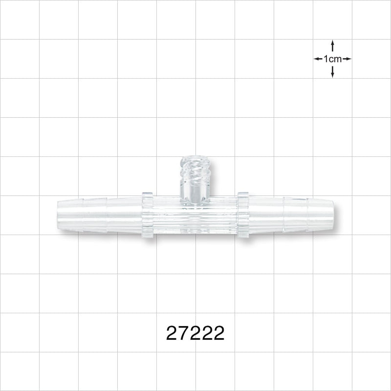 Straight Connector, Barbed, Female Luer Lock Side Port, Clear - Fits 1/4 inch ID Tubing (0.25 inch, 6.35 mm) - 27222