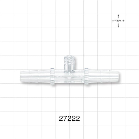Straight Connector, Barbed, Female Luer Lock Side Port, Clear - Fits 1/4 inch ID Tubing (0.25 inch, 6.35 mm) - 27222