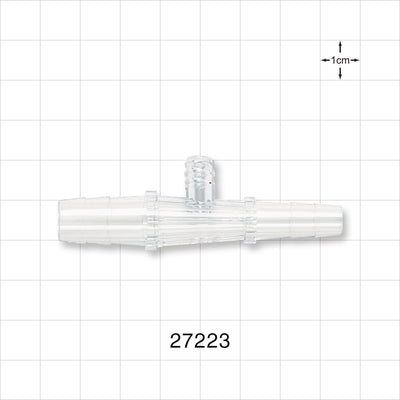 Straight Connector, Reducer, Barbed, Female Luer Lock Side Port, Clear - Fits 3/8 inch x 1/4 inch ID Tubing (0.375 inch x 0.25 inch, 9.53 mm x 6.35 mm) - 27223