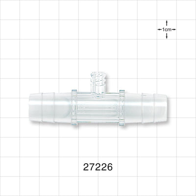 Straight Connector, Barbed, Female Luer Lock Side Port, Clear - Fits 1/2 inch ID Tubing (0.5 inch, 12.7 mm) - 27226