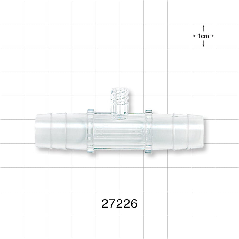 Straight Connector, Barbed, Female Luer Lock Side Port, Clear - Fits 1/2 inch ID Tubing (0.5 inch, 12.7 mm) - 27226