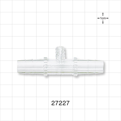 Straight Connector, Barbed, Female Luer Lock Side Port, Clear - Fits 3/8 inch ID Tubing (0.375 inch, 9.53 mm) - 27227