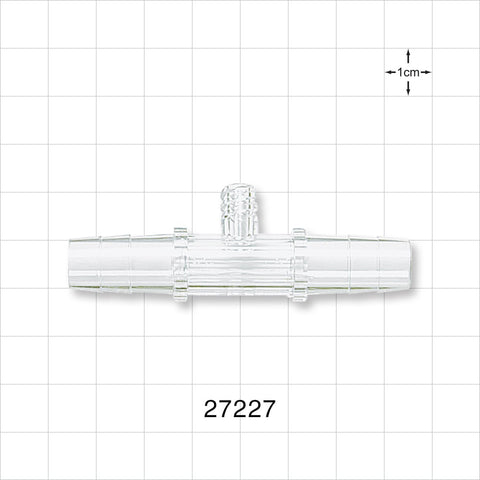 Straight Connector, Barbed, Female Luer Lock Side Port, Clear - Fits 3/8 inch ID Tubing (0.375 inch, 9.53 mm) - 27227