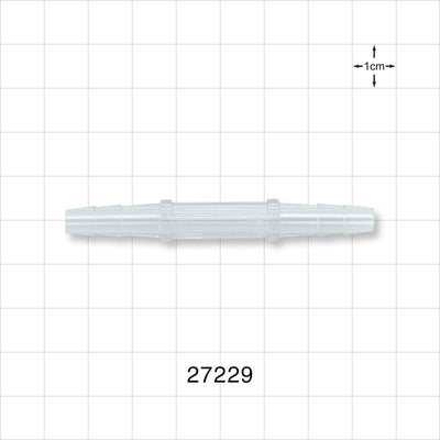 Straight Connector, Barbed, Clear - Fits 3/8 inch ID Tubing (0.375 inch, 9.53 mm) - 27229