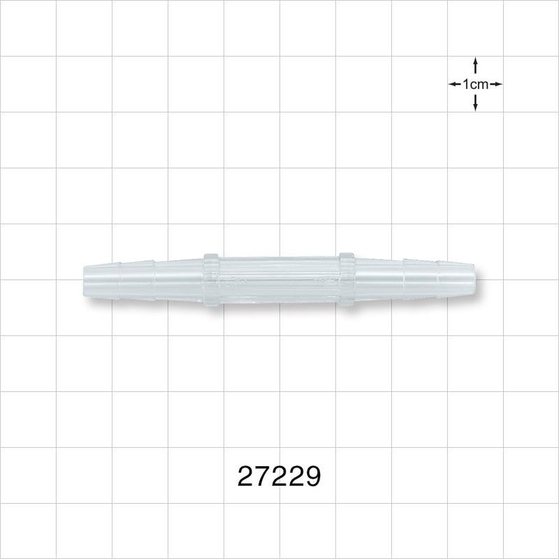 Straight Connector, Barbed, Clear - Fits 3/8 inch ID Tubing (0.375 inch, 9.53 mm) - 27229
