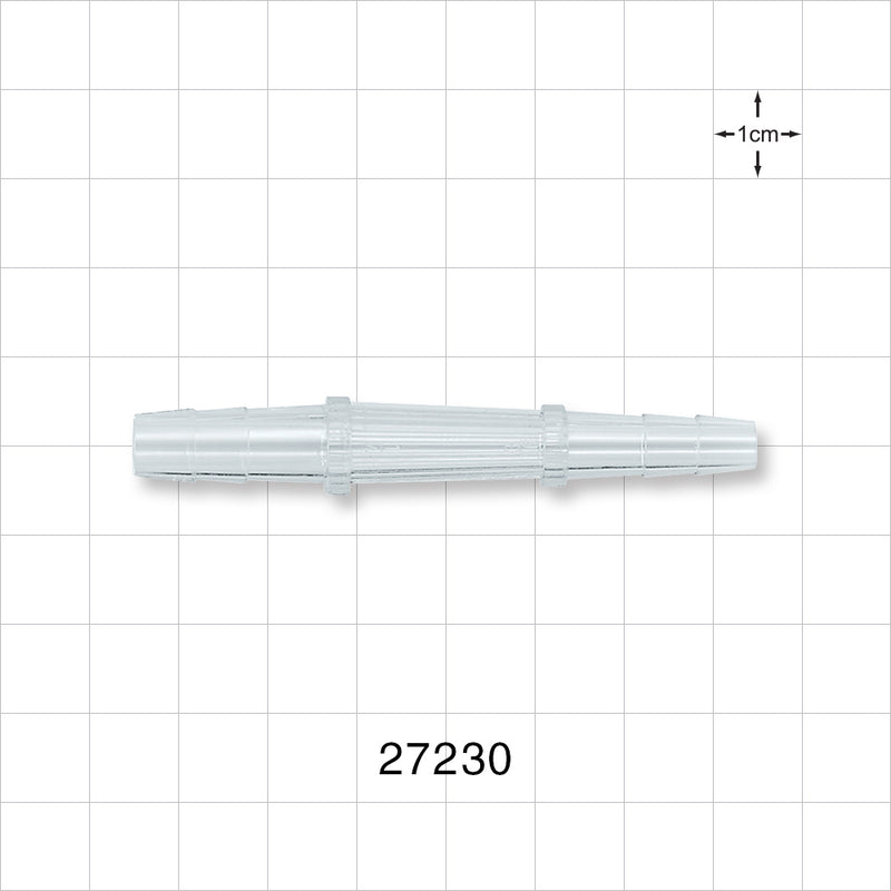 Straight Connector, Reducer, Barbed, Clear - Fits 1/4 inch x 3/16 inch ID Tubing (0.25 inch x 0.188 inch, 6.35 mm x 4.76 mm) - 27230