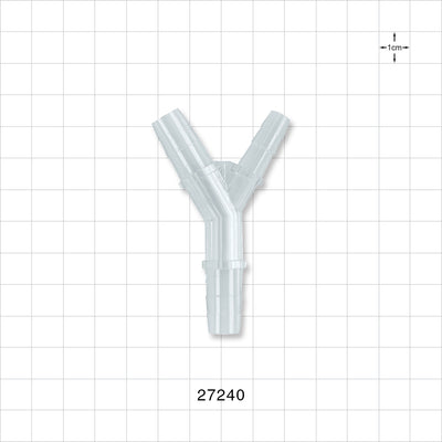 Y Connector, Reducer, Barbed, Clear - Fits 3/8 inch (0.375 inch, 9.53 mm); Fits 1/4 inch ID Tubing (0.25 inch, 6.35 mm) - 27240