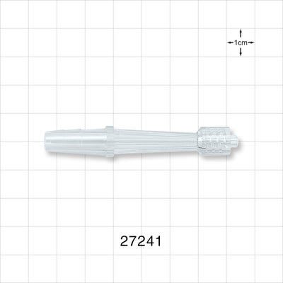 Straight Connector, Reducer, Barbed, Male Luer Lock, Clear - Fits 1/4 inch ID Tubing (0.25 inch, 6.35 mm) - 27241