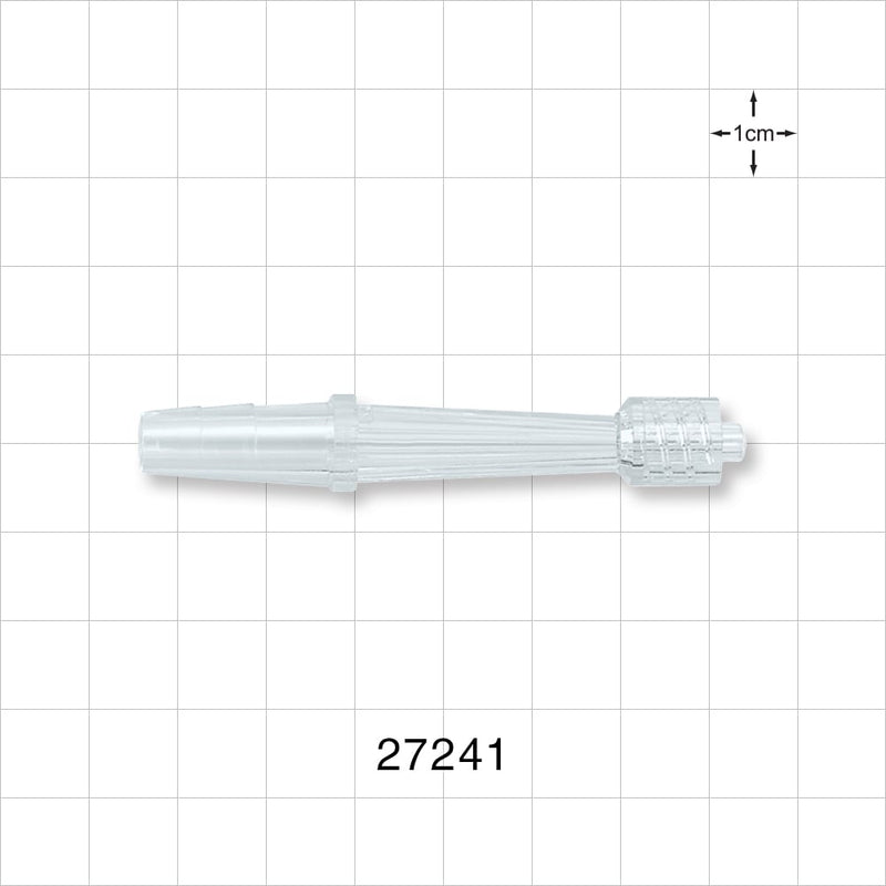 Straight Connector, Reducer, Barbed, Male Luer Lock, Clear - Fits 1/4 inch ID Tubing (0.25 inch, 6.35 mm) - 27241