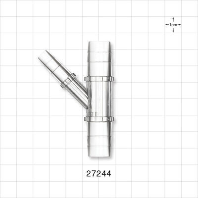 Y Connector, Reducer, Barbed, Clear - Fits 1/4 inch ID Tubing (0.25 inch, 6.35 mm); Fits 1/2 inch ID Tubing (0.5 inch, 12.7 mm) - 27244