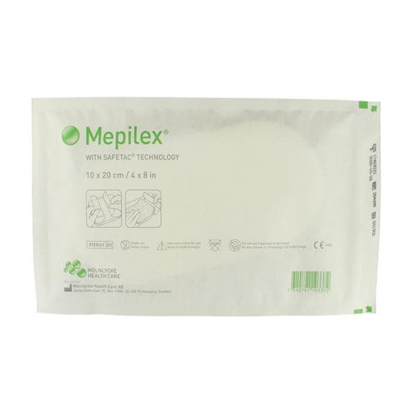 Molnlycke Health Care Mepilex Foam Dressing 4x8" Sterile Non-Adherent Self-Adhesive Absorbent LF, 9 BX/CA - 294299