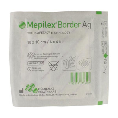 Molnlycke Healthcare Mepilex Border Ag Foam Dressing 4x4" Adhesive Adherent LF, 10 BX/CA - 395390