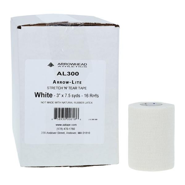 Arrowhead Athletics -Arrow-Lite Athletic Tape Poly Blend Fabric/Elastic 3"x7.5yd White Non-Sterile Not Made With Natural Rubber Latex 16/Case AL300