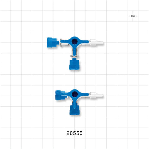3-Way Stopcock, 2 Female Luer Locks, Tubing Port, Non-Vented Male Luer Lock Caps - 116 psi - 28555