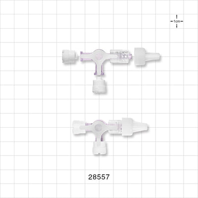 3-Way Stopcock, 2 FLL, Swivel MLL with Vented Female Push-On Cap and 2 Non-Vented MLL Caps - 116 psi - 28557