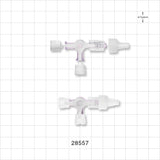3-Way Stopcock, 2 FLL, Swivel MLL with Vented Female Push-On Cap and 2 Non-Vented MLL Caps - 116 psi - 28557