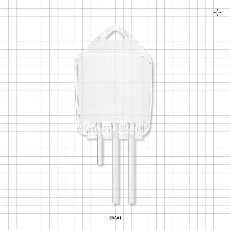 Flexboy 2D Bag Chamber, 3 Tube Ports, Non-Sterile - 50 ml; 2 Tubes 1/4 inch ID x 5/16 inch OD; 1 Tube 3/16 inch ID x 1/4 inch OD - 28601