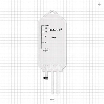 Flexboy 2D Bag Chamber, 2 Tube Ports, Non-Sterile - 150 ml; 2 Tubes 1/4 inch ID x 5/16 inch OD; 1 Tube 3/16 inch ID x 1/4 inch OD Plugged Port - 28603