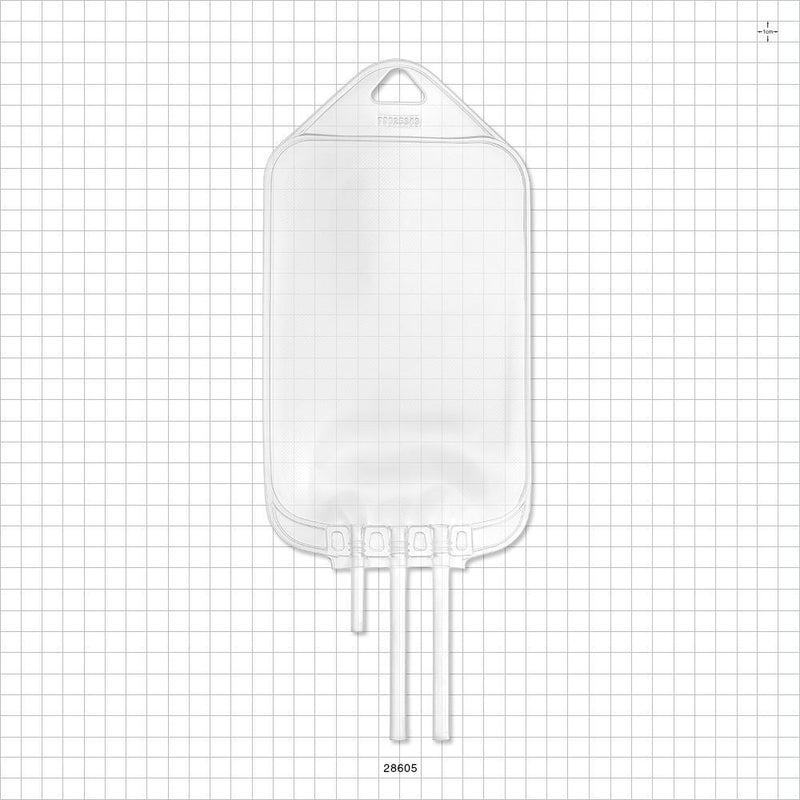Flexboy 2D Bag Chamber, 3 Tube Ports, Non-Sterile - 500 ml; 2 Tubes 1/4 inch ID x 5/16 inch OD; 1 Tube 3/16 inch ID x 1/4 inch OD - 28605