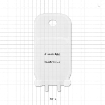 Flexsafe 2D Bag Chamber, 2 Ports, Non-Sterile - 50 ml; Both Ports Fit 1/4 inch ID Tubing (0.25 inch, 6.35 mm) - 28615