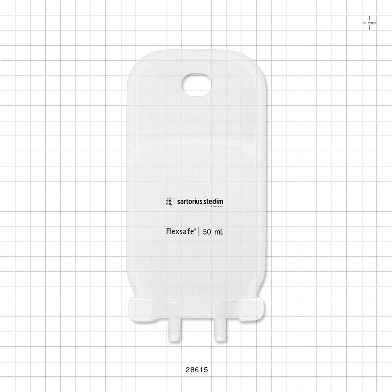Flexsafe 2D Bag Chamber, 2 Ports, Non-Sterile - 50 ml; Both Ports Fit 1/4 inch ID Tubing (0.25 inch, 6.35 mm) - 28615