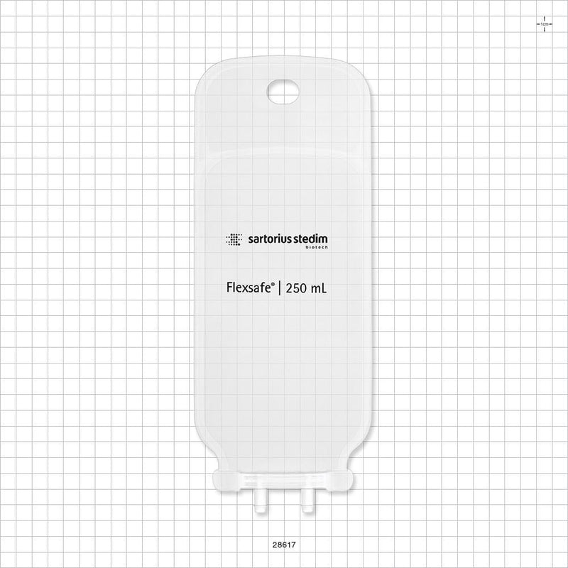 Flexsafe 2D Bag Chamber, 2 Ports, Non-Sterile - 250 ml; Both Ports Fit 1/4 inch ID Tubing (0.250 inch, 6.35 mm) - 28617