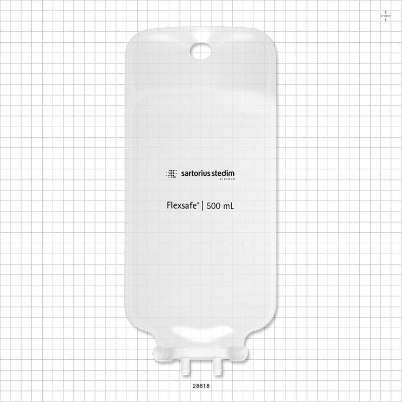 Flexsafe 2D Bag Chamber, 2 Ports, Non-Sterile - 500 ml; Both Ports Fit 1/4 inch ID Tubing (0.25 inch, 6.35 mm) - 28618