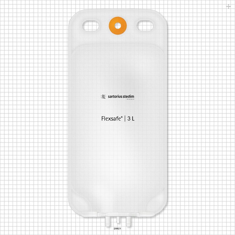 Flexsafe 2D Bag Chamber, 3 Ports, Non-Sterile - 3 Liter; 2 Ports Fit 3/8 inch ID Tubing (0.375 inch, 9.53 mm); 1 Port Fits 1/4 inch ID Tubing (0.25 inch, 6.35 mm) - 28621