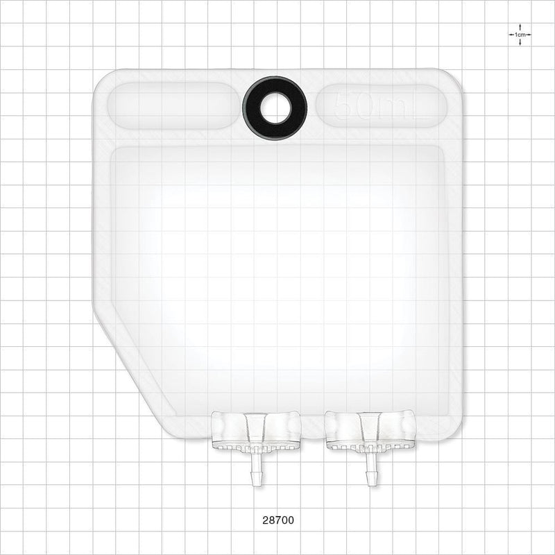 2D Bag Chamber, 2 Ports, Non-Sterile - 50 ml; Both Ports Fit 1/8 inch ID Tubing (0.125 inch, 3.18 mm) - 28700