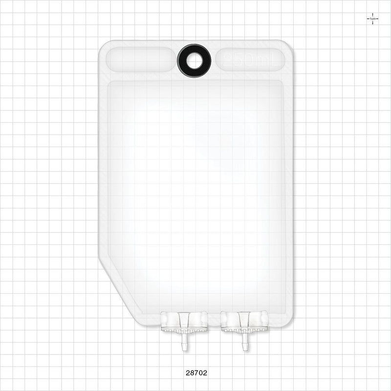 2D Bag Chamber, 2 Ports, Non-Sterile - 250 ml; Both Ports Fit 1/8 inch ID Tubing (0.125 inch, 3.18 mm) - 28702