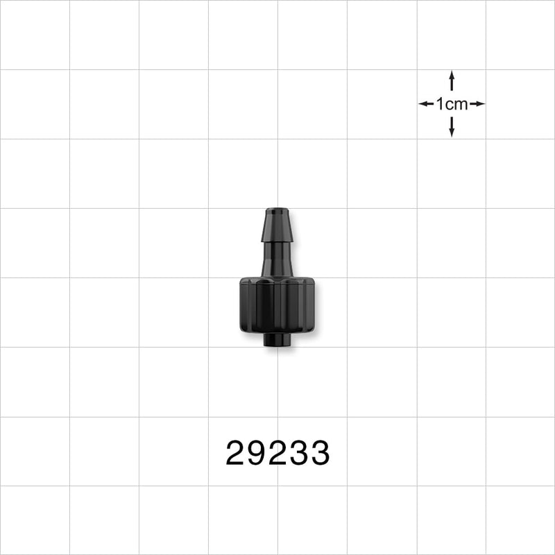 Male Luer Lock, Barbed, Black - Fits 1/8 inch ID Tubing (0.125 inch, 3.18 mm) - 29233