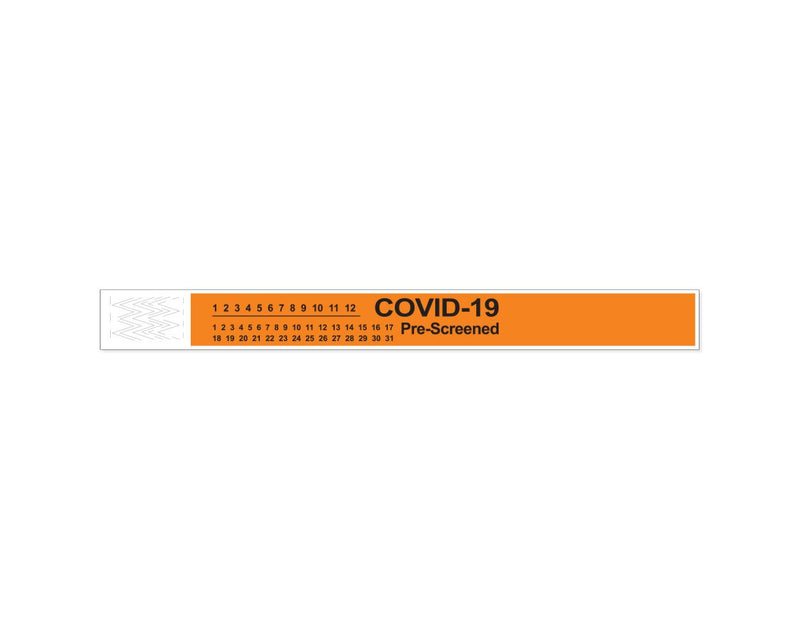 PDC Short Stay® Alert Bands® Tyvek® "COVID-19 Pre-screened" Pre-printed, 1" x 10" Adult/Pediatric Orange, 1000 per Box |  3050P-17-PDR