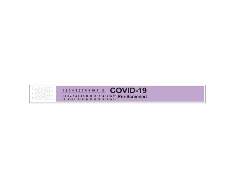PDC Short Stay® Alert Bands® Tyvek® "COVID-19 Pre-screened" Pre-printed, 1" x 10" Adult/Pediatric Lavender, 1000 per Box | 3050P-23-PDR