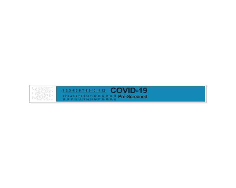 PDC Short Stay® Alert Bands® Tyvek® "COVID-19 Pre-screened" Pre-printed, 1" x 10" Adult/Pediatric Teal, 1000 per Box | 3050P-67-PDR