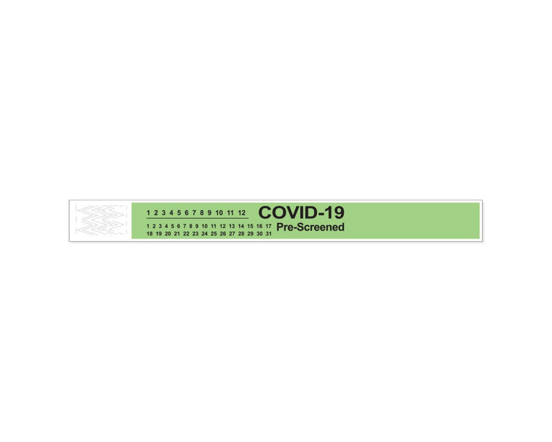 PDC Short Stay® Alert Bands® Tyvek® "COVID-19 Pre-screened" Pre-printed, 1" x 10" Adult/Pediatric Lime, 1000 per Box | 3050P-75-PDR