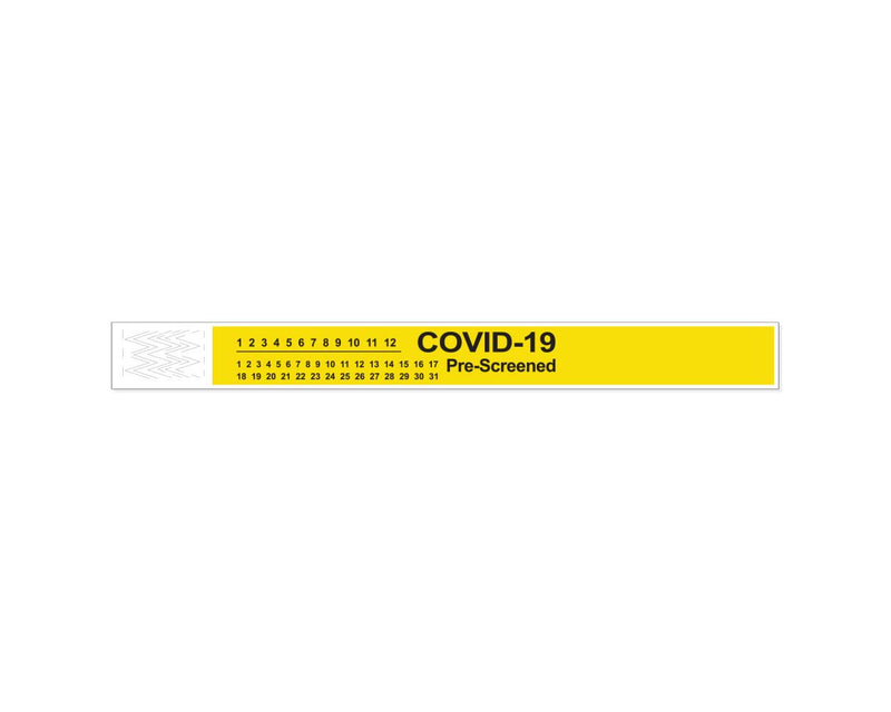 PDC Short Stay® Alert Bands® Tyvek® "COVID-19 Pre-screened" Pre-printed, 1" x 10" Adult/Pediatric Yellow, 1000 per Box | 3050P-14-PDR