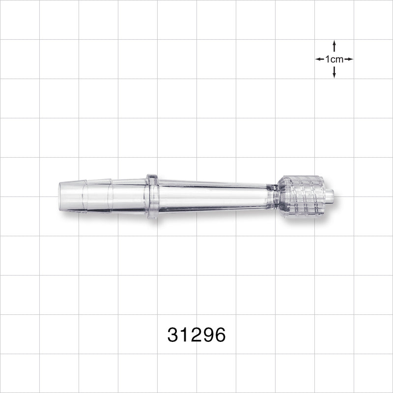 Straight Connector, Reducer, Barbed, Male Luer with Spin Lock, Clear - Fits 1/4 inch ID Tubing (0.25 inch, 6.35 mm) - 31296