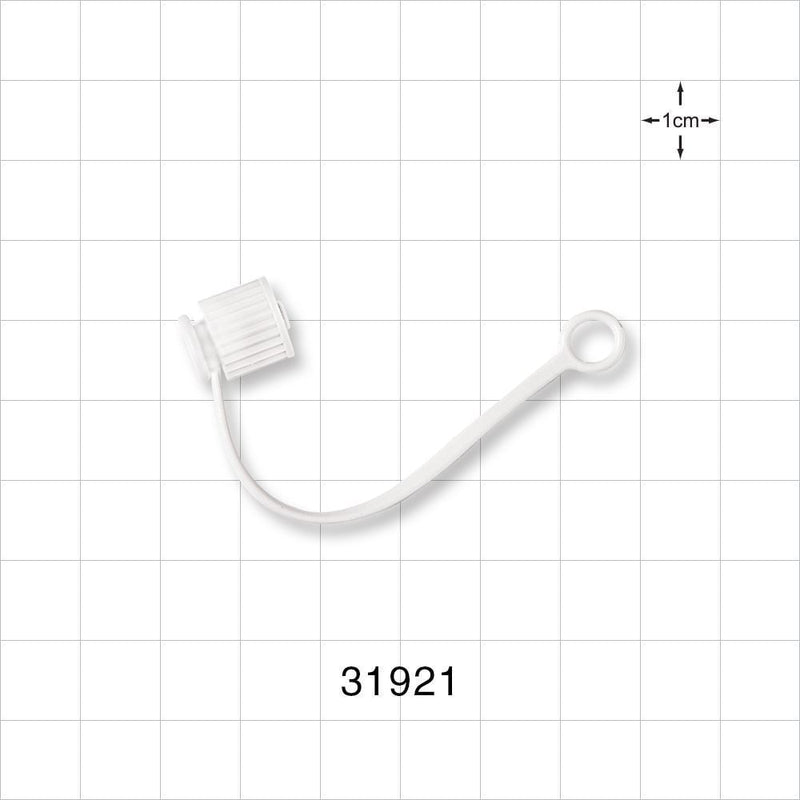 Male Luer Cap, Non-Vented w/Strap, White - 0.205 inch ID Application Loop (5.2 mm) - 31921