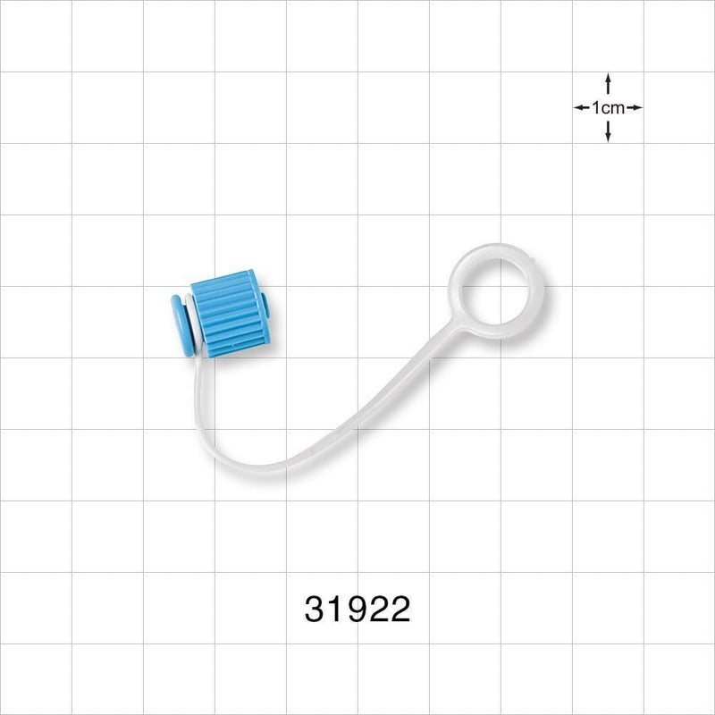 Male Luer Cap, Non-Vented w/Strap, Blue - 0.332 inch ID Application Loop (8.43 mm) - 31922