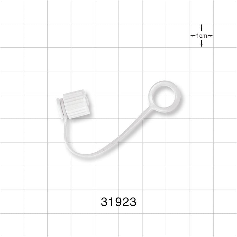Male Luer Cap, Non-Vented w/Strap, White - 0.332 inch ID Application Loop (8.43 mm) - 31923