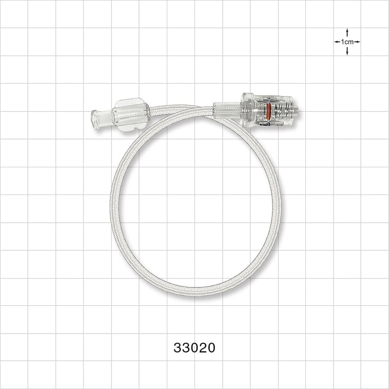 High-Pressure Braided Extension Line, Female Luer Lock to Rotating Male Luer Lock - 0.071 inch ID x 0.142 inch OD (1.8 mm x 3.6 mm); 10 inch (254 mm); 1200 psi - 33020