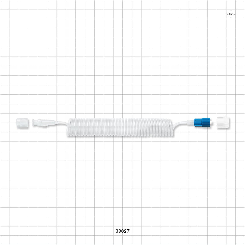 Coiled Extension Line, Female Luer Lock to Male Luer Lock with Non-Vented Caps - 0.06 inch ID x 0.1 inch OD (1.5 mm x 2.5 mm); 78 inch (1981 mm) - 33027