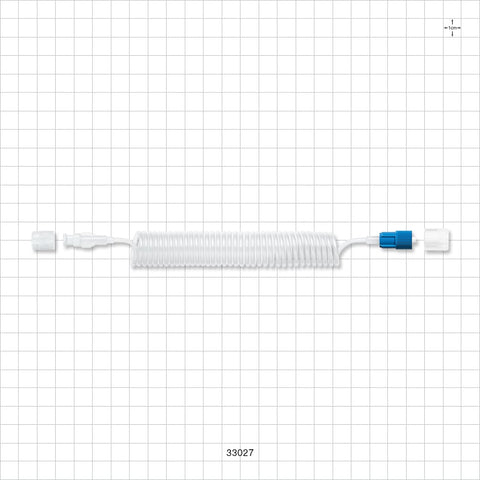 Coiled Extension Line, Female Luer Lock to Male Luer Lock with Non-Vented Caps - 0.06 inch ID x 0.1 inch OD (1.5 mm x 2.5 mm); 78 inch (1981 mm) - 33027