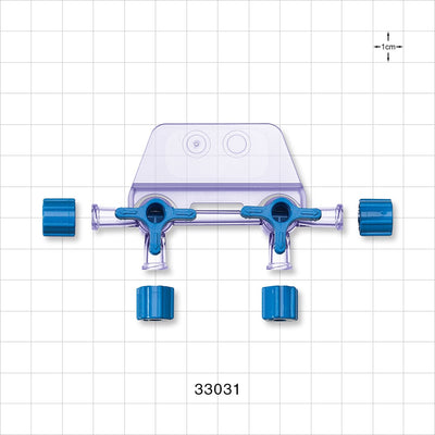 2-Gang Stopcock Manifold, 4 Female Luer Locks, Non-Vented Caps - 29 psi - 33031