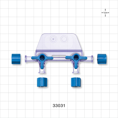 2-Gang Stopcock Manifold, 4 Female Luer Locks, Non-Vented Caps - 29 psi - 33031