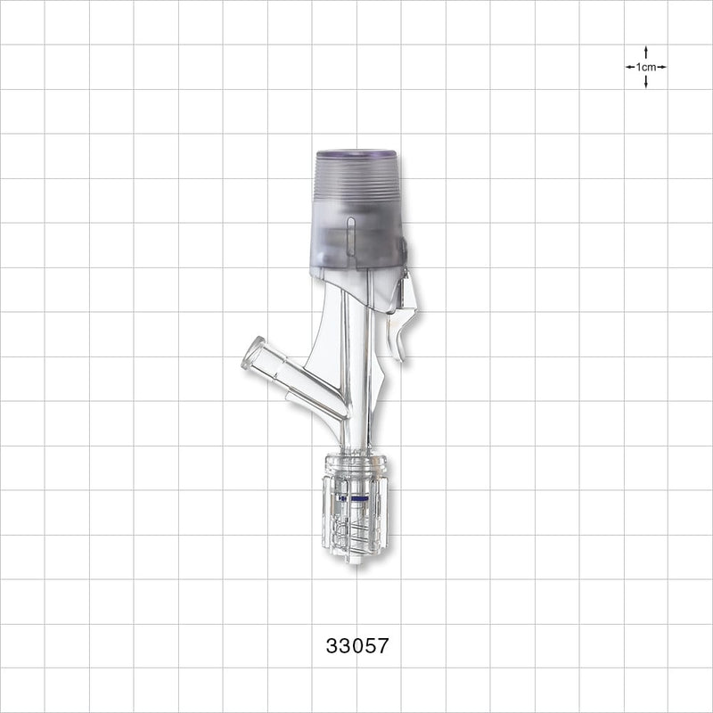 One Handed Hemostasis Valve Y Connector, Rotating Male Luer Lock, Female Luer Lock Sideport - 0 FR - 9 FR (0 inch - 0.118 inch, 0 mm - 3 mm) - 33057
