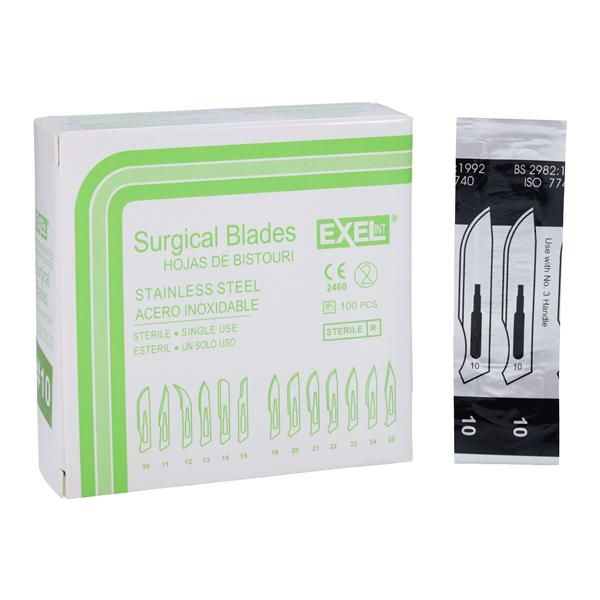 Exel International Inc Stainless Steel Sterile Surgical Blade #10 Disposable 100/Bx. - 29500