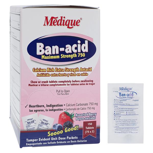 Ultratab Laboratories Medique Ban-acid Antacid Tablets 750mg Berry 75x2/Box - 28536