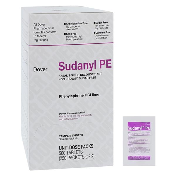 Medique Products Sudanyl PE Nasal Decongestant Tablets Sugar/Salt/Caffeine/Anithistamine Free 5mg Unit Dose Packet 250x2/Box - 2125323